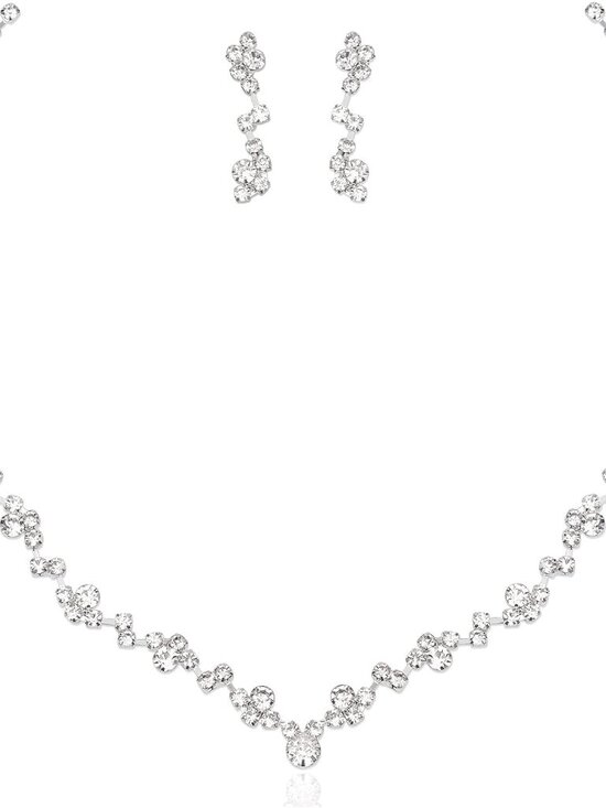 Jewelry - Elegant Bridal Crystal Jewelry Set — Silver-Plated Necklace, Earrings & Bracelet